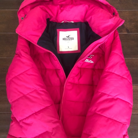 Hollister Jackets & Blazers - Hollister Pink Puffer Jacket Size Large